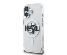 Karl Lagerfeld IML Glitter Karl and Choupette Sketch MagSafe dėklas Apple iPhone 16 skaidrus