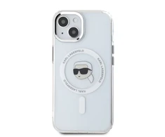 Karl Lagerfeld dėklas skirtas Apple iPhone 15 compatible with MagSafe KLHMP15SHLSKIH (IML Metal K Head) baltos spalvos