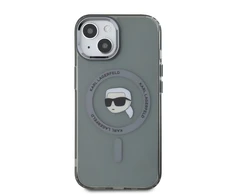 Karl Lagerfeld IML Karl Head Metal Frame MagSafe dėklas telefonui Apple iPhone 15 juodos spalvos