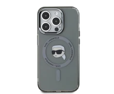 Karl Lagerfeld IML Karl Head Metal Frame MagSafe dėklas telefonui Apple iPhone 15 Pro Max juodos spalvos