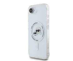 Dėklas Karl Lagerfeld IML Metal Karl &amp; Choupette Heads MagSafe iPhone 16e Case - Baltas