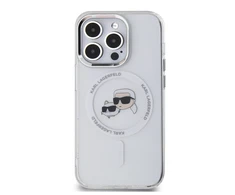 Karl Lagerfeld IML K&amp;CH Heads Metal Frame MagSafe dėklas telefonui Apple iPhone 15 Pro Max skaidrus