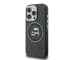 Karl Lagerfeld IML K&CH Heads Repeated Logo MagSafe dėklas Apple iPhone 15 Pro Max juodos spalvos