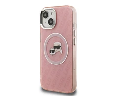 Karl Lagerfeld IML K&amp;CH Heads Repeated Logo MagSafe dėklas Apple iPhone 15 rožinės spalvos