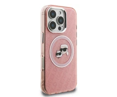Karl Lagerfeld IML K&amp;CH Heads Repeated Logo MagSafe dėklas Apple iPhone 16 Pro Max rožinės spalvos