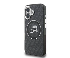 Karl Lagerfeld IML K&CH Heads Repeated Logo MagSafe dėklas Apple iPhone 16 juodos spalvos