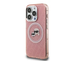 Karl Lagerfeld IML K&CH Heads Repeated Logo MagSafe dėklas Apple iPhone 15 Pro Max rožinės spalvos