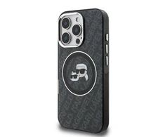 Karl Lagerfeld IML K&CH Heads Repeated Logo MagSafe dėklas Apple iPhone 16 Pro Max juodos spalvos