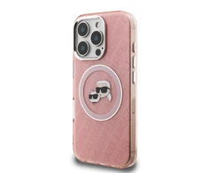 Karl Lagerfeld IML K&CH Heads Repeated Logo MagSafe dėklas Apple iPhone 16 Pro Max rožinės spalvos