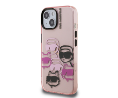 Karl Lagerfeld IML Multi K&amp;CH Heads dėklas Apple iPhone 15 rožinės spalvos