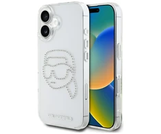 Karl Lagerfeld IML Rhinestones Karl Head Apple iPhone 16 dėklas telefonui skaidrus