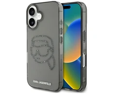 Karl Lagerfeld IML Rhinestones Karl Head Apple iPhone 16 dėklas telefonui juodos spalvos
