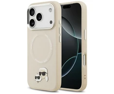 Karl Lagerfeld Karl &amp; Choupette Pins MagSafe dėklas skirtas Apple iPhone 17 Pro rusvai gelsvas