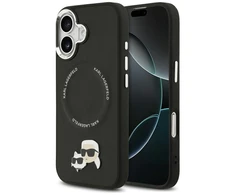 Karl Lagerfeld Karl & Choupette Pins MagSafe dėklas skirtas Apple iPhone 17 juodos spalvos