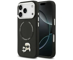 Karl Lagerfeld Karl & Choupette Pins MagSafe dėklas skirtas Apple iPhone 17 Pro juodos spalvos
