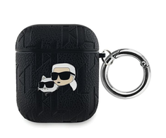 Apple AirPods Karl Lagerfeld Cover Monogram Karl &amp; Choupette Head ausinių dėklas juodos spalvos