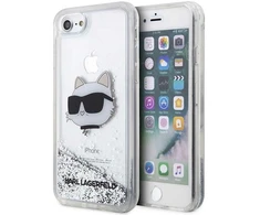 Karl Lagerfeld dėklas, skirtas iPhone 7 / 8 / SE KLHCI8LNCHCS sidabrinis HC skystas blizgus NFT Choupette galvutė