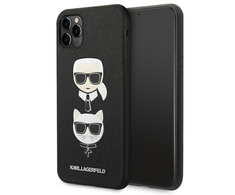 Apple iPhone 11 Pro Max Karl Lagerfeld dėklas Saffiano Ikonik Karl&amp;Choupette Head (KLHCN65SAKICKCBK) juodos spalvos