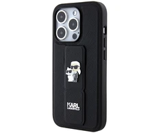 Apple iPhone 13 Pro Karl Lagerfeld dėklas Gripstand Saffiano Karl&amp;Choupette Pins (KLHCP13LGSAKCPK) juodos spalvos