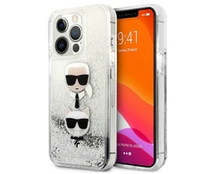 Apple iPhone 13 Pro Karl Lagerfeld dėklas Liquid Glitter Karl&amp;Choupette Head (KLHCP13LKICGLS) sidabrinės spalvos