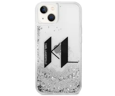 Karl Lagerfeld Liquid Glitter Big KL dėklas iPhone 14 telefonui - sidabrinis