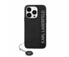 Apple iPhone 15 Pro Karl Lagerfeld dėklas Saffiano Rhinestones & Charm (KLHCP15LPSAKDGCK) juodos spalvos