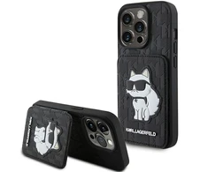 Apple iPhone 15 Pro Karl Lagerfeld dėklas Saffiano Cardslots and Stand Monogram Choupette (KLHCP15LSAKCNSCK) juodos spalvos