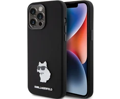 Apple iPhone 15 Pro Karl Lagerfeld silikoninis dėklas Choupette Metal Pin (KLHCP15LSMHCNPK) juodos spalvos