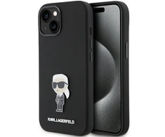 Karl Lagerfeld dėklas, skirtas iPhone 15 Plus 6,7 KLHCP15MSMHKNPK juodos spalvos HC SILICONE IKONIK METAL PIN