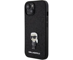Apple iPhone 15 Karl Lagerfeld dėklas Fixed Glitter Ikonik Logo Metal Pin (KLHCP15SGKNPSK) juodos spalvos