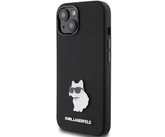 Dėklas Karl Lagerfeld Silicone Choupette Metal Pin - Apple iPhone 15 Case Juodas