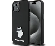 Dėklas Karl Lagerfeld Silicone Choupette Metal Pin - Apple iPhone 15 Case Juodas