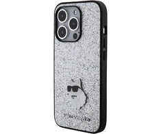 Apple iPhone 15 Pro Max Karl Lagerfeld Hardcase Fixed Glitter Choupette Logo Metal Pin (KLHCP15XGCNPSG) telefono dėklas sidabro spalvos