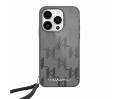 Apple iPhone 15 Pro Max Karl Lagerfeld dėklas IML Mono KL Pattern &amp; Cord (KLHCP15XHKDPNSK) juodos spalvos