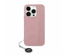 Apple iPhone 15 Pro Max Karl Lagerfeld dėklas Saffiano Rhinestones & Charm (KLHCP15XPSAKDGCP) rožinės spalvos