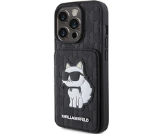 Apple iPhone 15 Pro Max Karl Lagerfeld dėklas Saffiano Cardslots and Stand Monogram Choupette (KLHCP15XSAKCNSCK) juodos spalvos