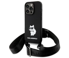 Apple iPhone 15 Pro Max Karl Lagerfeld dėklas Crossbody silikoninis Choupette (KLHCP15XSCBSCNK) juodos spalvos