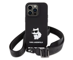 Apple iPhone 15 Pro Max Karl Lagerfeld dėklas Crossbody silikoninis Choupette (KLHCP15XSCBSCNK) juodos spalvos