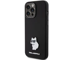 Apple iPhone 15 Pro Max Karl Lagerfeld silikoninis dėklas Choupette Metal Pin (KLHCP15XSMHCNPK) juodos spalvos