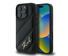 Karl Lagerfeld Quilted Signature Apple iPhone 16 Pro - dėklas telefonui juodos spalvos