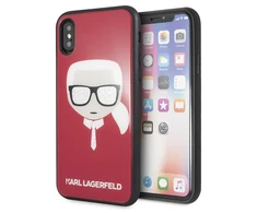 Karl Lagerfeld dėklas iPhone X / XS KLHCPXDLHRE raudonas kietas dėklas Iconic Iconic Glitter Karlo galva