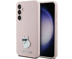 Samsung Galaxy S23 FE Karl Lagerfeld silikoninis dėklas Choupette Metal Pin (KLHCS23FESMHCNPP) rožinės spalvos