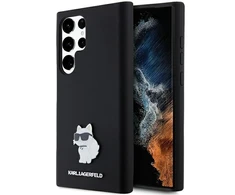 Samsung Galaxy S23 Ultra Karl Lagerfeld silikoninis dėklas Choupette Metal Pin (KLHCS23LSMHCNPK) juodos spalvos