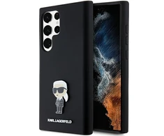Samsung Galaxy S23 Ultra Karl Lagerfeld silikoninis dėklas Ikonik Metal Pin (KLHCS23LSMHKNPK) juodos spalvos