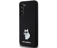 Samsung Galaxy S23 Plus Karl Lagerfeld silikoninis dėklas Choupette Metal Pin (KLHCS23MSMHCNPK) juodos spalvos