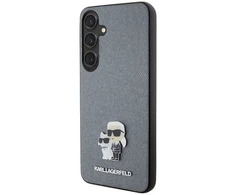 Samsung Galaxy S24 Karl Lagerfeld dėklas Saffiano Karl &amp; Choupette Metal Pin (KLHCS24SPSAKCMPG) pilkos spalvos