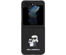Samsung Galaxy Z Flip 5 Karl Lagerfeld Dėklas Saffiano Karl&amp;Choupette Pin (KLHCZF5SAKCNPK) juodos spalvos