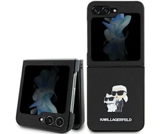 Samsung Galaxy Z Flip 5 Karl Lagerfeld Dėklas Saffiano Karl&amp;Choupette Pin (KLHCZF5SAKCNPK) juodos spalvos