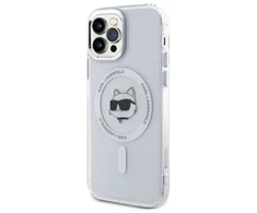 Karl Lagerfeld KLHMP12MHLSCHH Apple iPhone 12 / 12 Pro 6.1" dėklas telefonui baltos spalvos IML Metal Choupette Head MagSafe