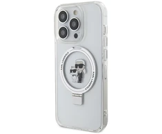 Apple iPhone 13 Pro Karl Lagerfeld dėklas Ring Stand Karl&amp;Choupettte MagSafe (KLHMP13LHMRSKCH) baltos spalvos